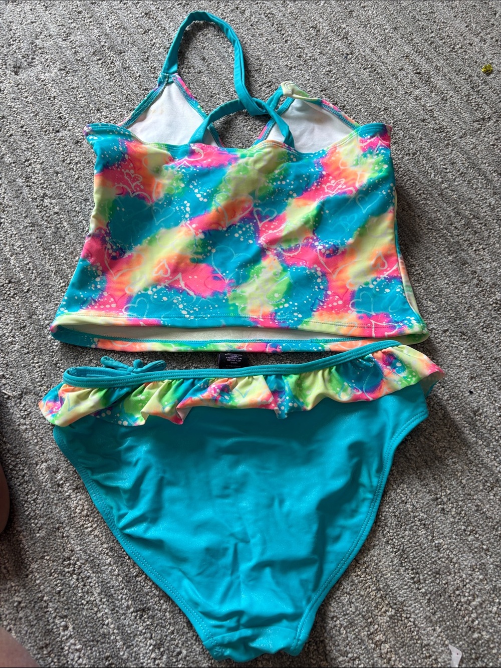 Girls' Turquoise Multicolor Ruffle Tankini Swimsuit - Picture 6 of 6